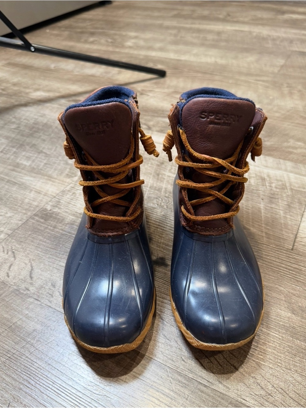 Sperry Saltwater Duck Boots Navy Blue And Brown Women’s Size 6 Preowned